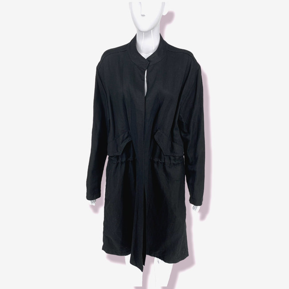 Aritzia x Babaton Clarence Black Linen Trench Coat Slouchy Jacket Large! - Picture 8 of 17